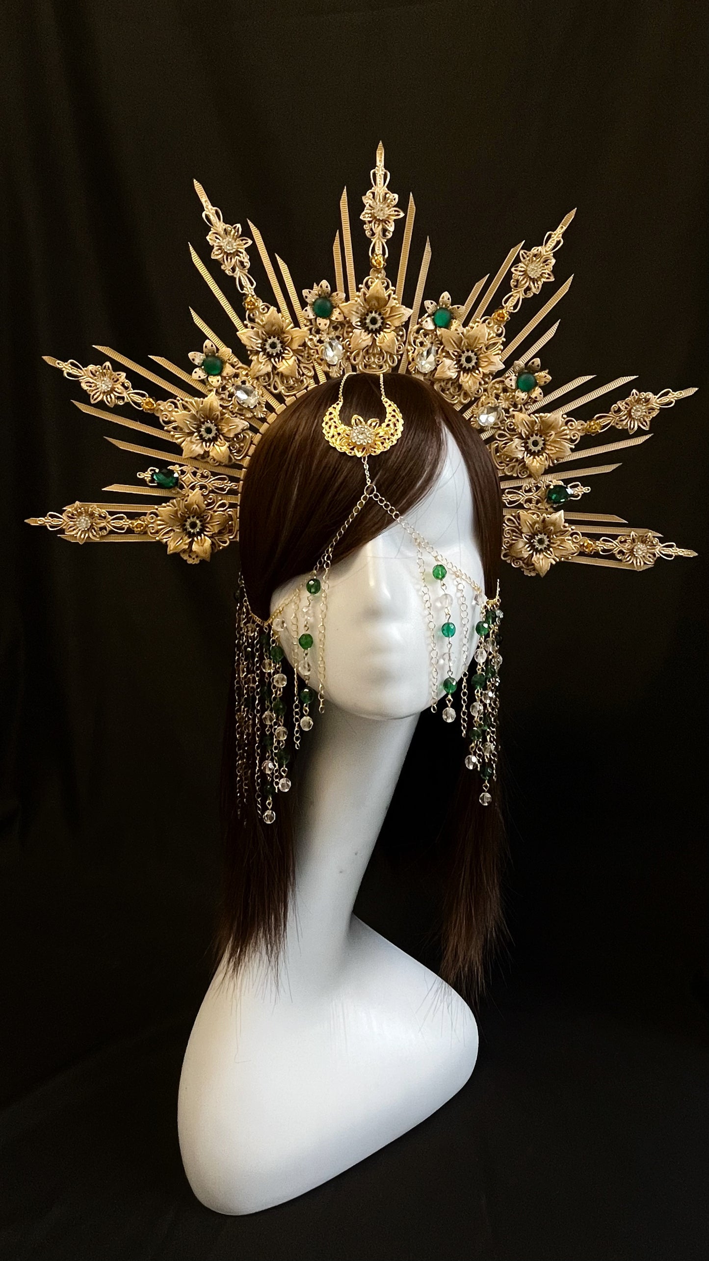 Sun goddess crown with face chain jewelry