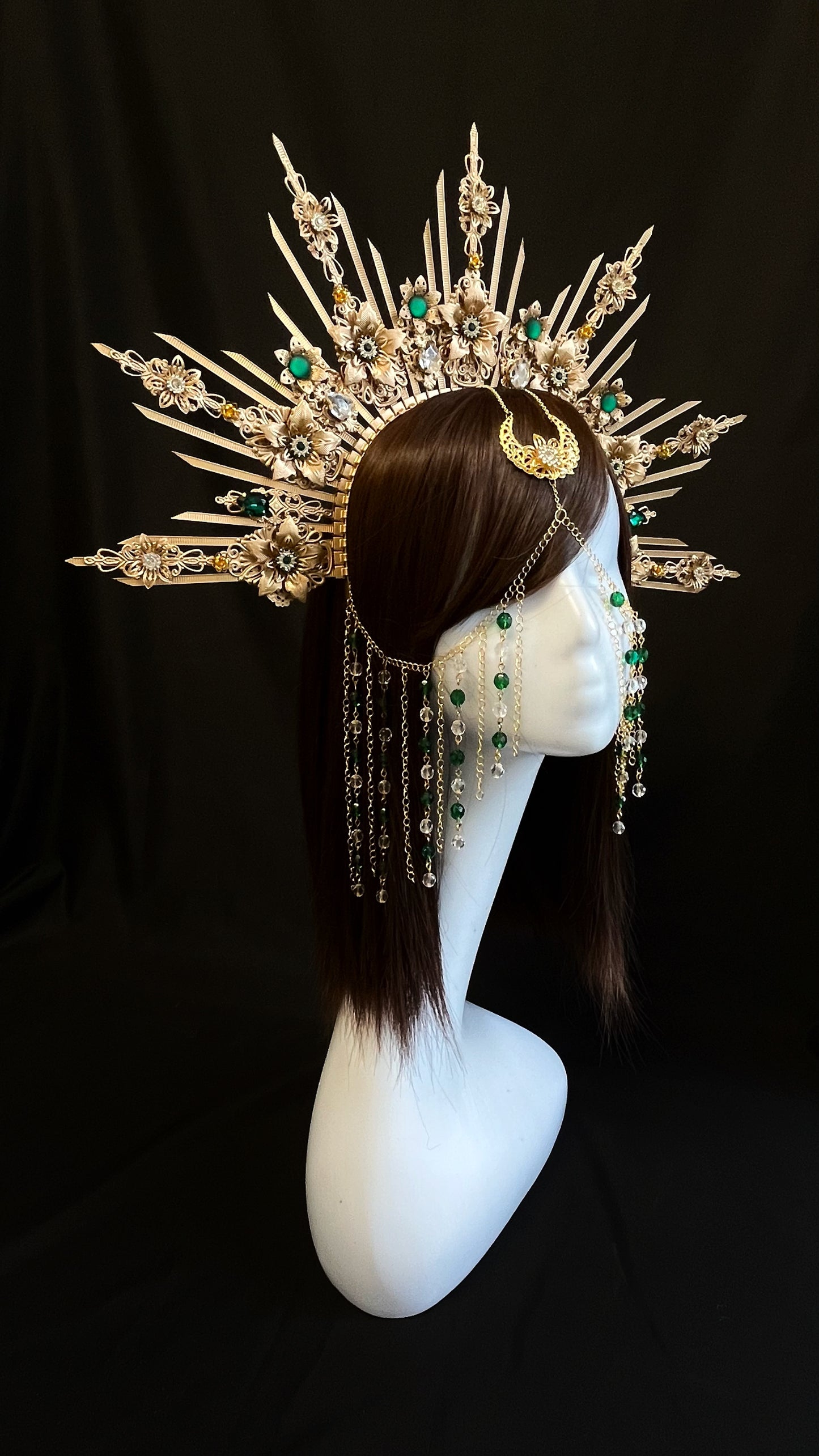 Sun goddess crown with face chain jewelry