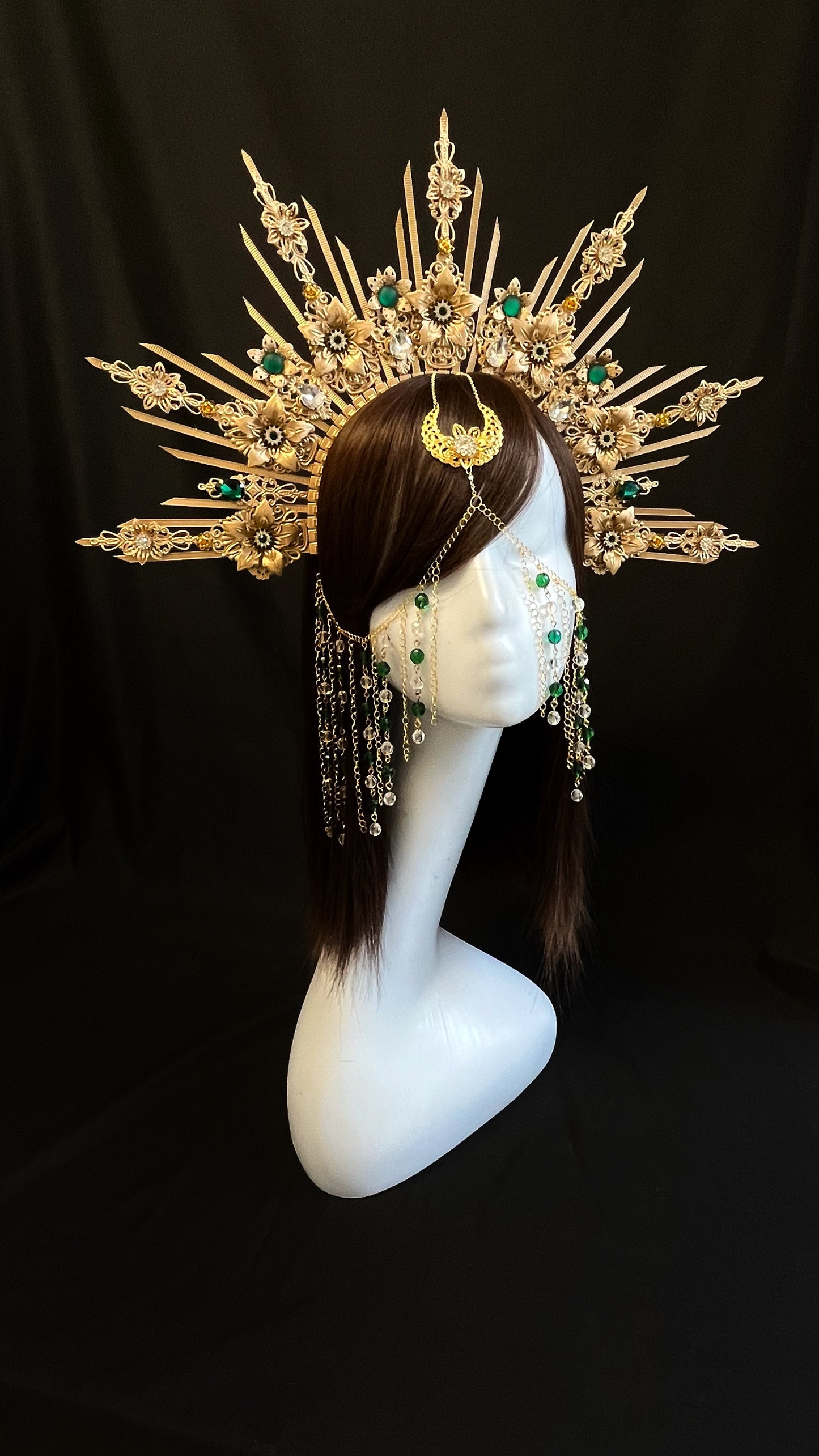 Sun goddess crown with face chain jewelry
