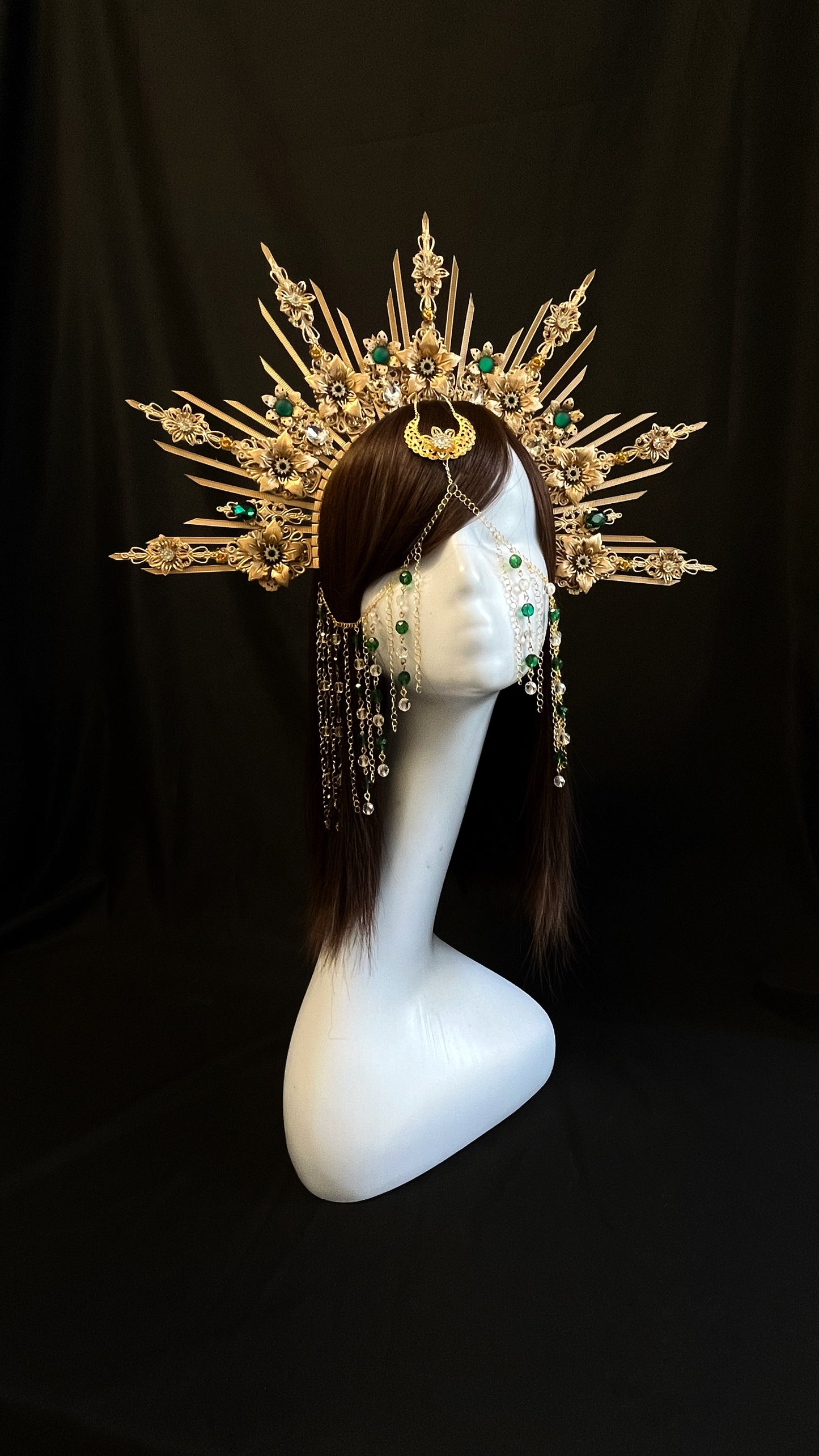 Sun goddess crown with face chain jewelry