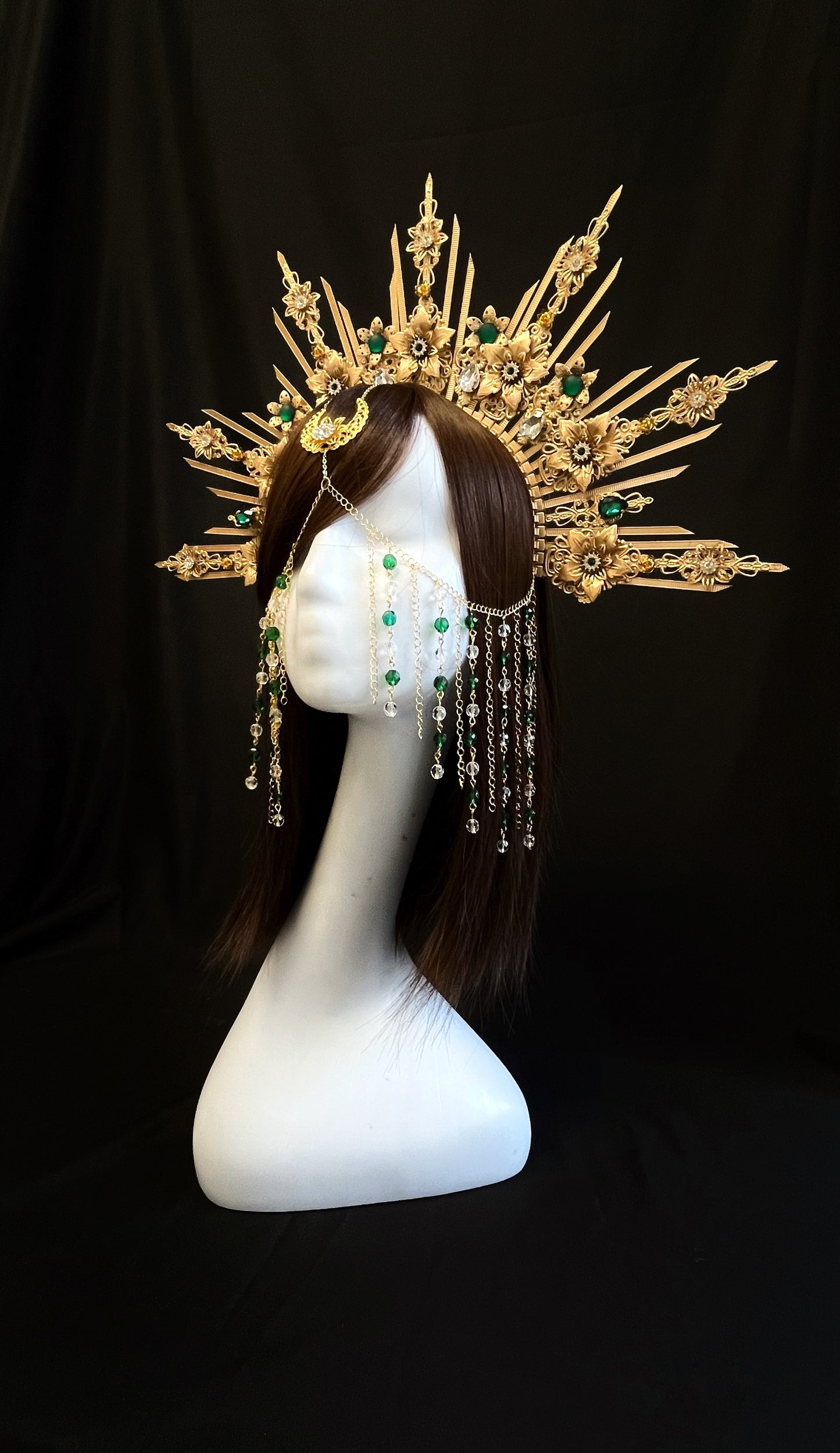 Sun goddess crown with face chain jewelry