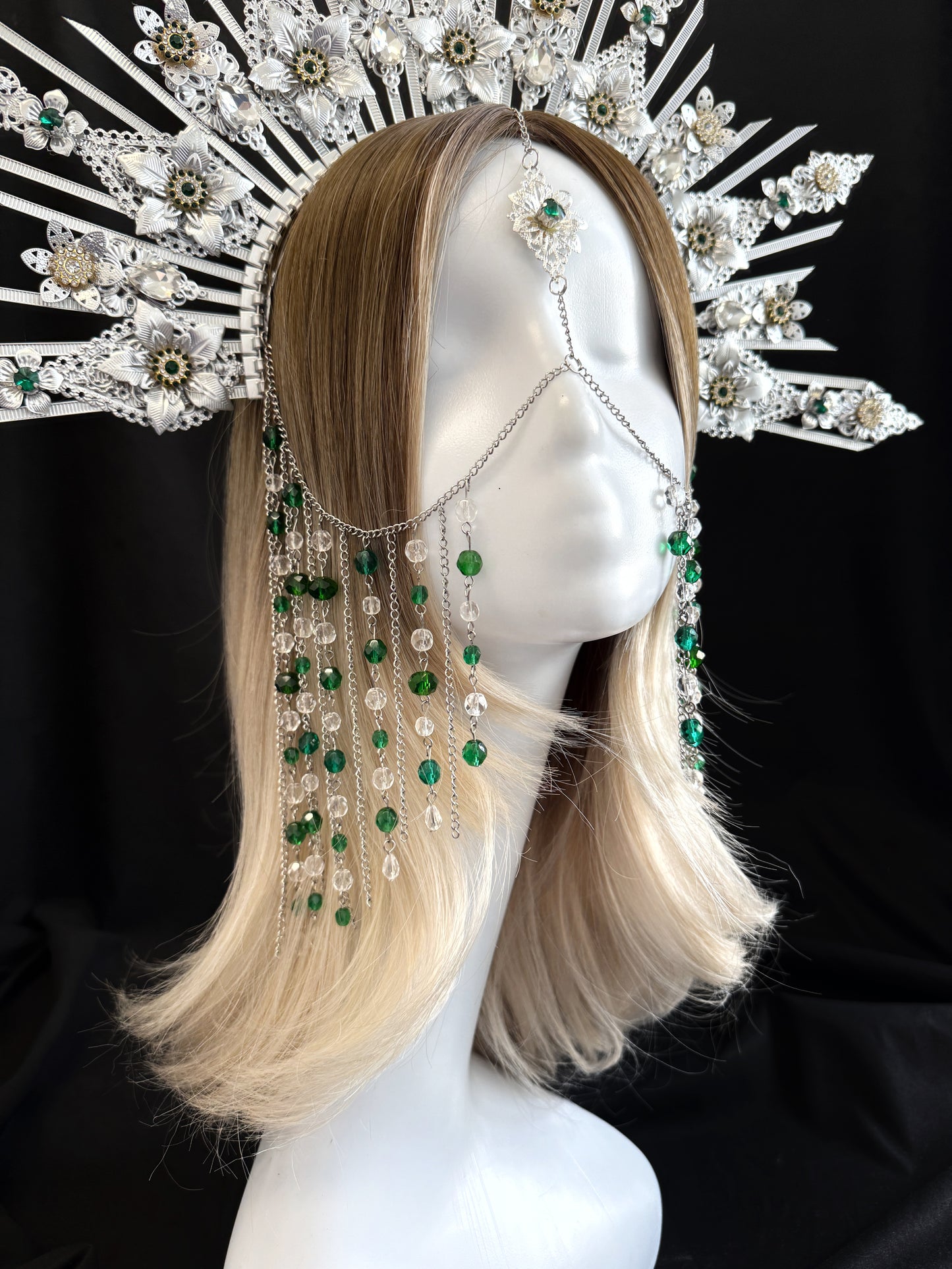 Sun goddess crown with face chain jewelry