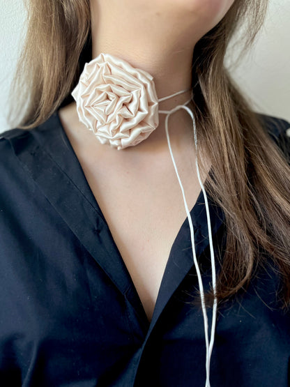 Handmade white flower choker necklace