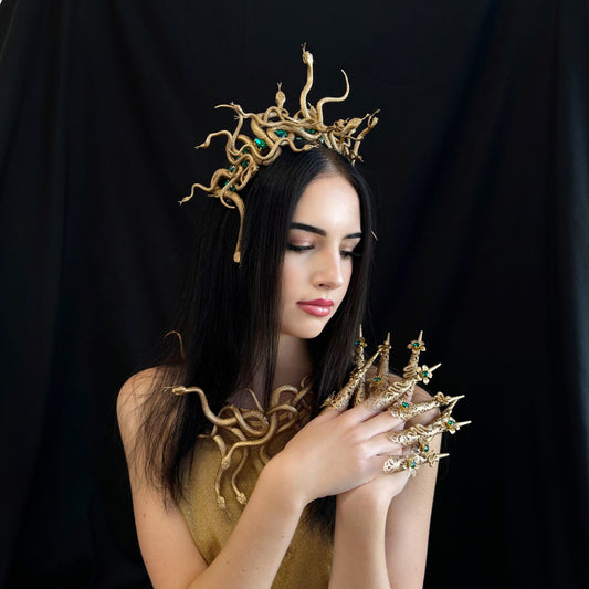 Medusa crown gold, snake headpiece, medusa headdress, serpent tiara