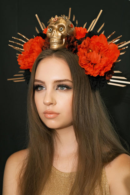 Día de Los Muertos crown with skeleton and flowers for dark queen