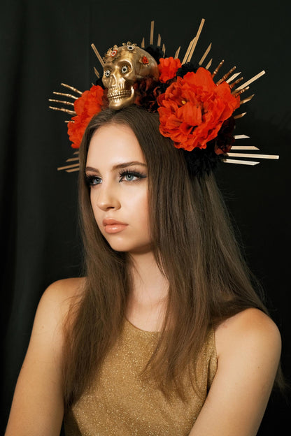 Día de Los Muertos crown with skeleton and flowers for dark queen