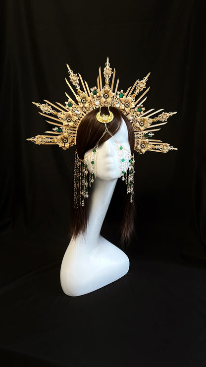 Sun goddess crown with face chain jewelry