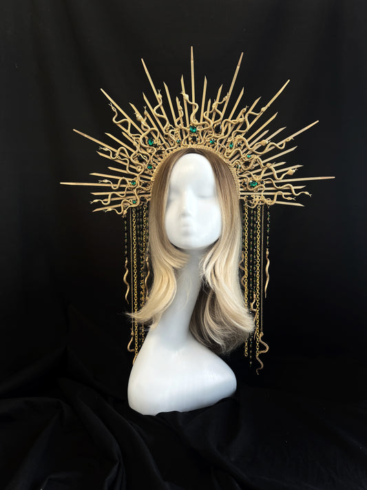 Medusa halo crown with beads Serpent headpiece
