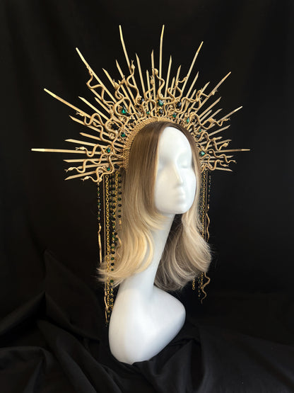 Medusa halo crown with beads Serpent headpiece