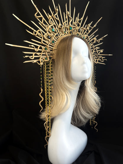 Medusa halo crown with beads Serpent headpiece