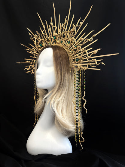 Medusa halo crown with beads Serpent headpiece