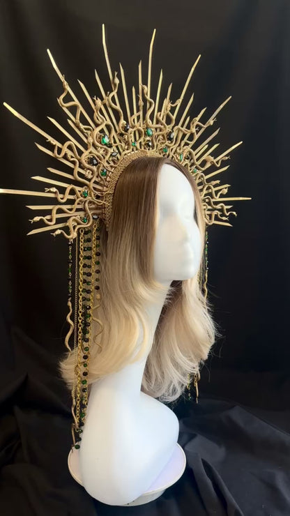 Medusa halo crown with beads Serpent headpiece